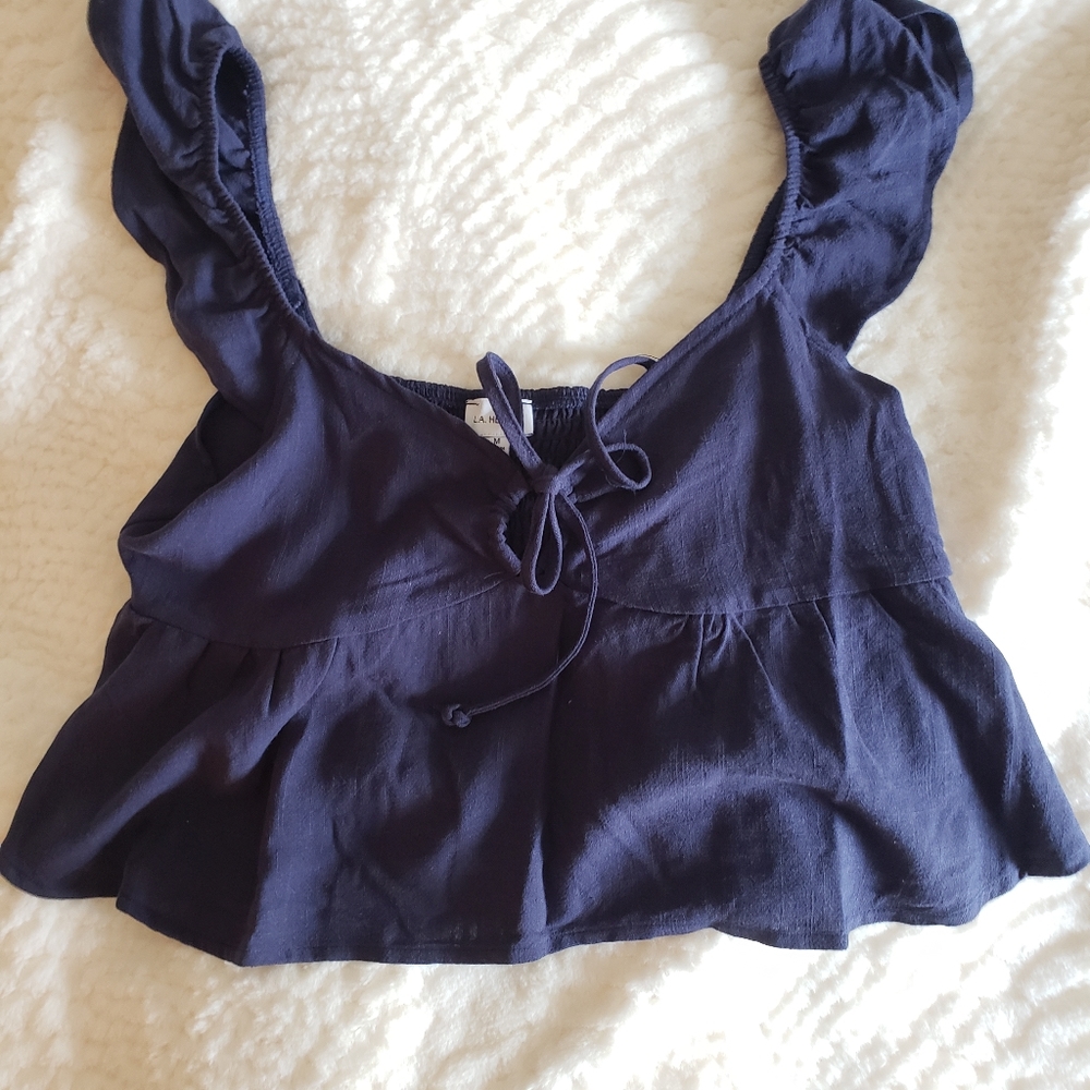 Keyhole linen babydoll top